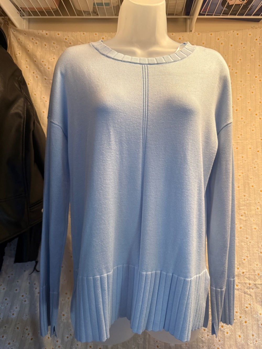 Light Blue Rib Hem Knit Sweater